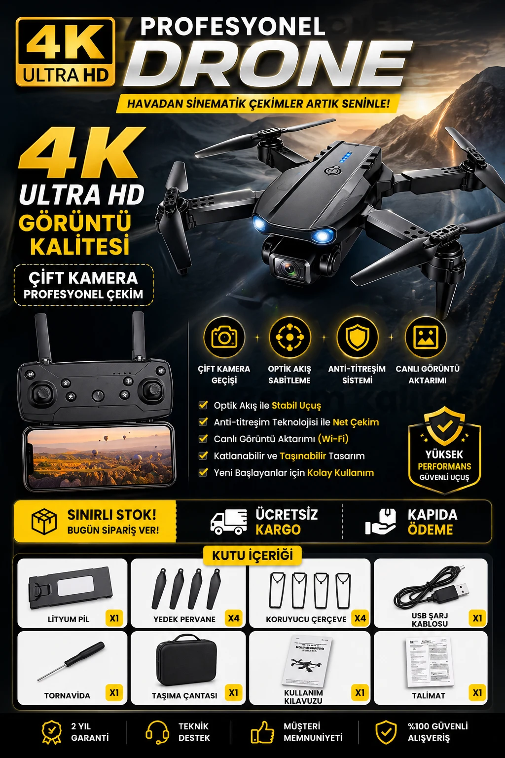 1 ADET 4K Kameralı Drone