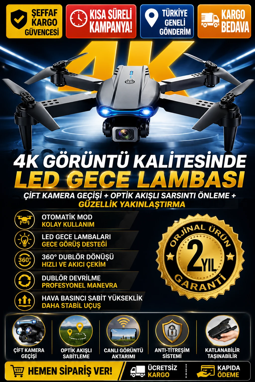 1 ADET 4K Kameralı Drone